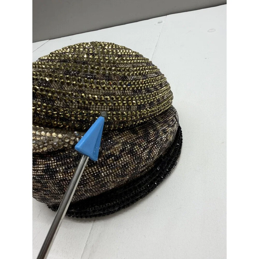 Charles Zawan Hat Skull Cap Fitted Womens One Size Multicolor Velvet Rhinestone